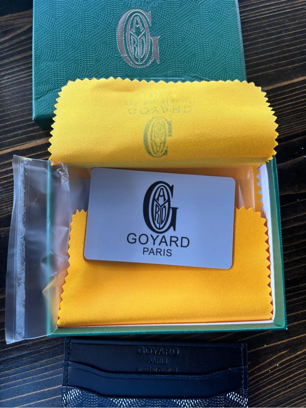 Goyard Green Goyardine Slim Card Holder with Contrast Accent